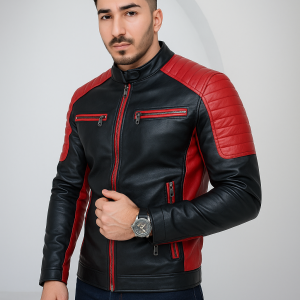Casual Motor Spliced  Fleece Leather Jacket