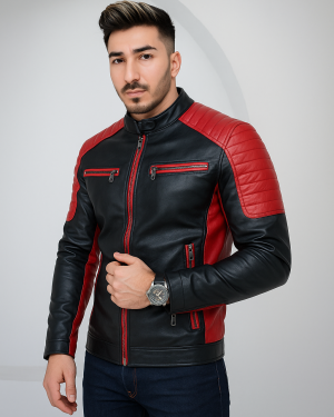 Casual Motor Spliced  Fleece Leather Jacket