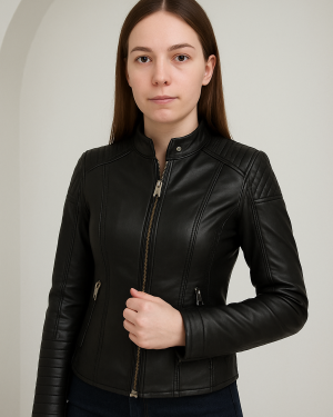 Fur Collar Women Leather Jacket