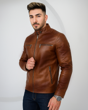 Bomber Biker Brown Real Leather Jacket Men's