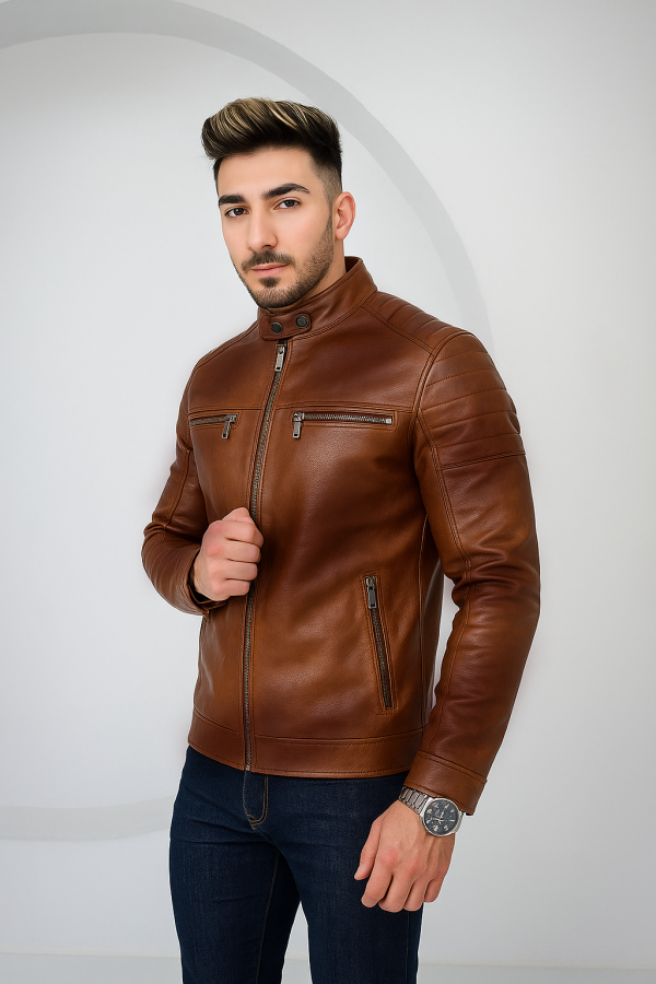 Bomber Biker Brown Real Leather Jacket Men's