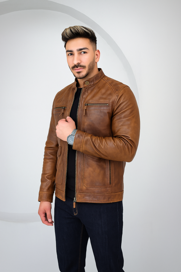 Leather Jacket Hoded Coat Black Brown Leather Jacket