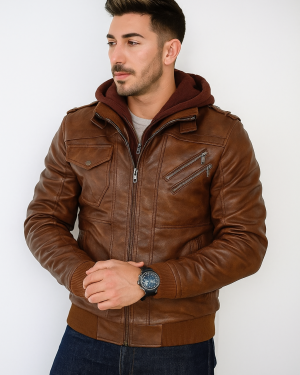 Leather Motorcycle Jacket with Stand Collar Style