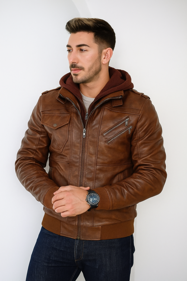 Leather Motorcycle Jacket with Stand Collar Style