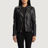 Aniline Zipper Haley Ray Black Women Biker Jacket