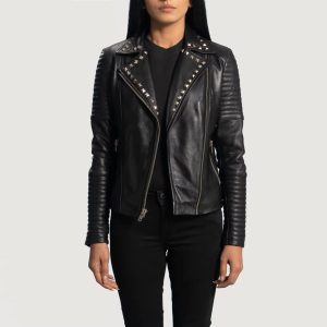 Aniline Zipper Haley Ray Black Women Biker Jacket