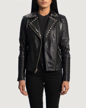 Aniline Zipper Haley Ray Black Women Biker Jacket