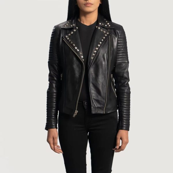 Aniline Zipper Haley Ray Black Women Biker Jacket