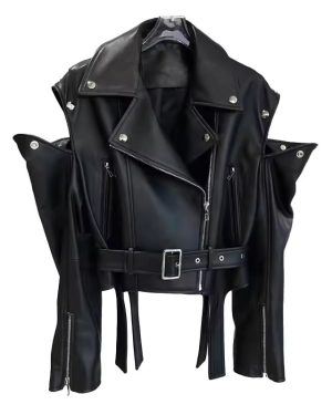 Cropped Genuine Leather Motorcycle Jacket Women