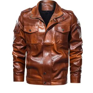 Big Pocket Brown Leather Jacket