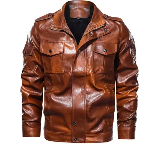 Big Pocket Brown Leather Jacket