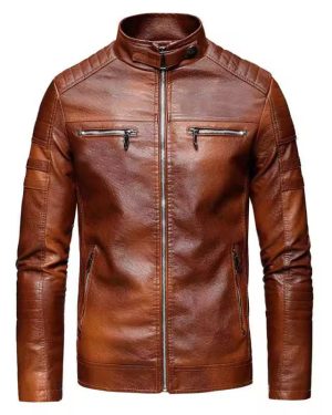 Bomber Biker Brown Real Leather Jacket Men's