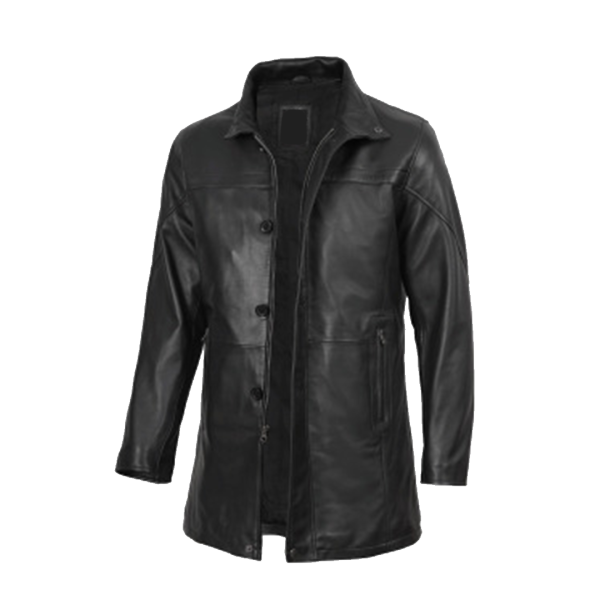 Men's Leather Coat Black - Image 2
