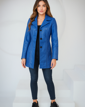 Women's Blue Leather Coat