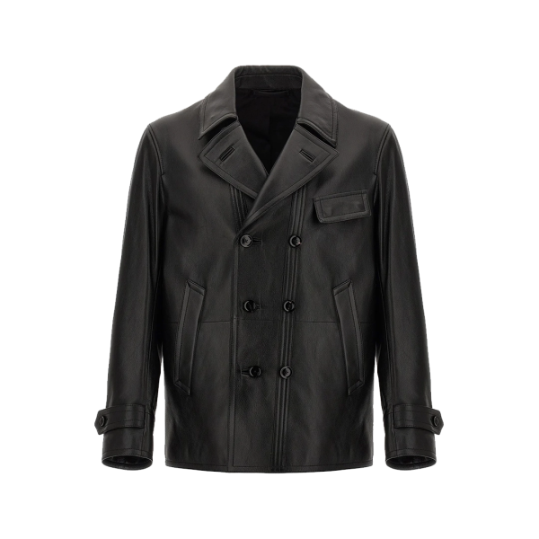 Freddie Double Breasted Black Leather Jacket - Image 2