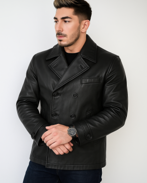 Freddie Double Breasted Black Leather Jacket