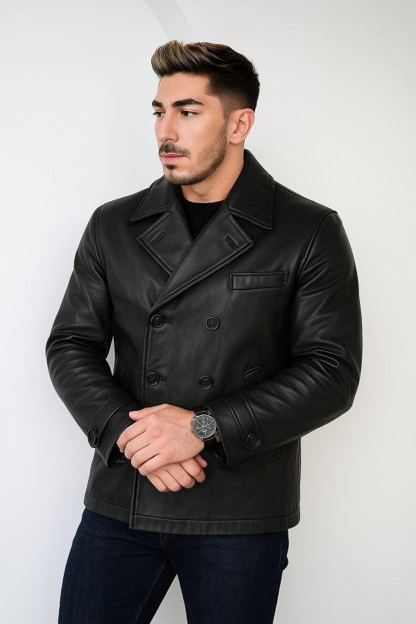 Freddie Double Breasted Black Leather Jacket