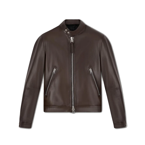 Harold Classic Dark Brown Leather Racer Jacket - Image 2