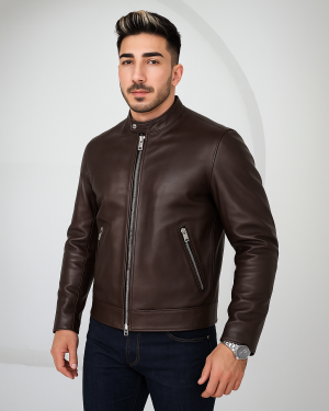 Harold Classic Dark Brown Leather Racer Jacket