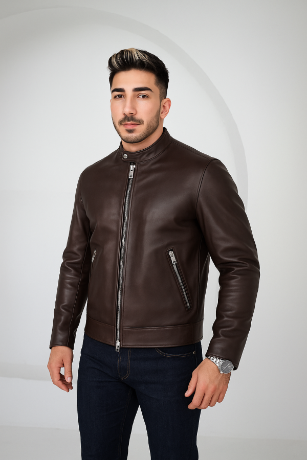 Harold Classic Dark Brown Leather Racer Jacket