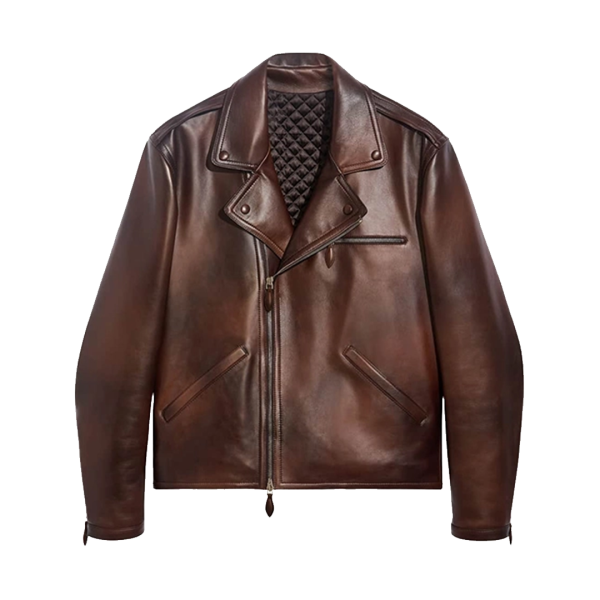 Men’s Brown Motorcycle Leather Jacket - Image 2