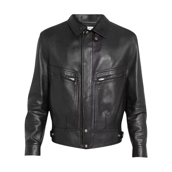 Men's Classic Black Bomber Jacket In Leather - Image 2