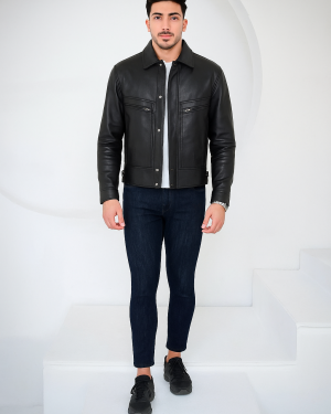 Men's Classic Black Bomber Jacket In Leather
