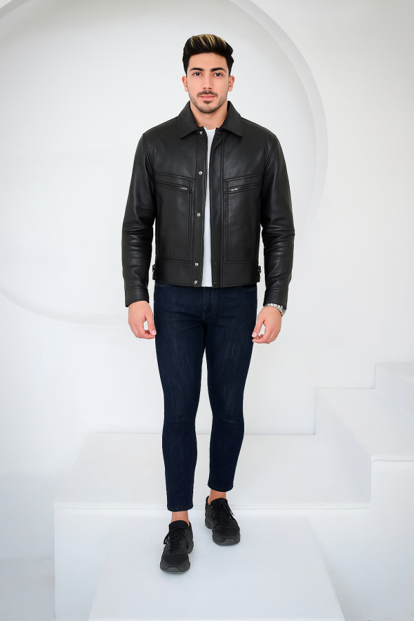 Men's Classic Black Bomber Jacket In Leather