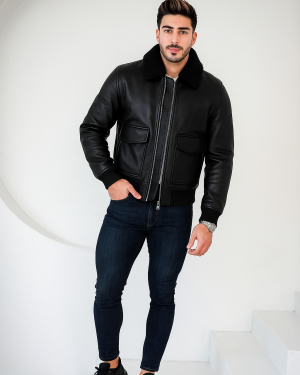 Peter Black Leather Bomber Jacket