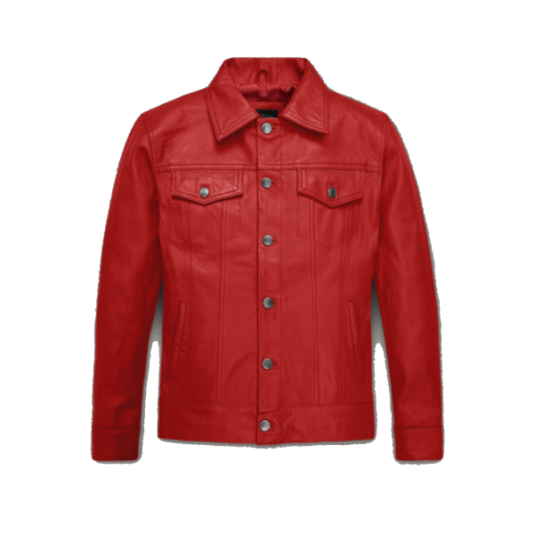 Red Leather Trucker Jacket - Image 2