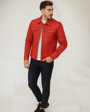 Red Leather Trucker Jacket