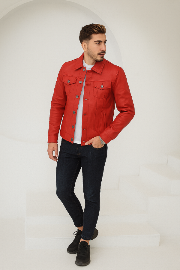 Red Leather Trucker Jacket