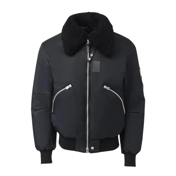 John Shearling Collar Bomber Jacket Black - Image 2