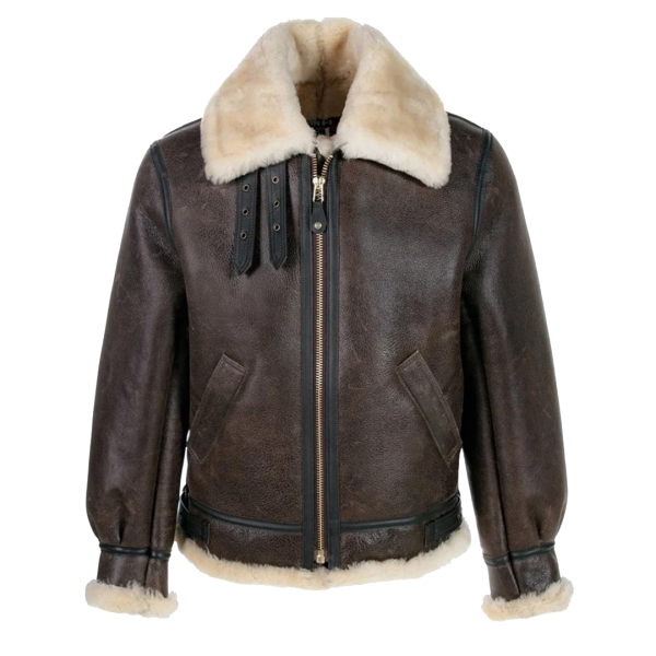Men's Brown Shearling Aviator Leather Jacket - Image 2