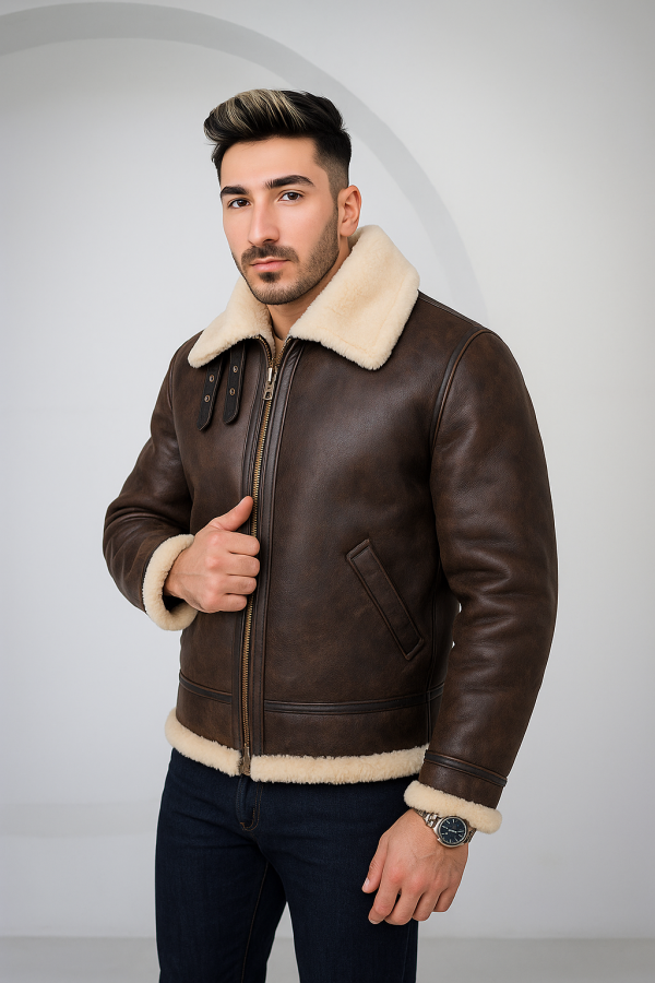 Men's Brown Shearling Aviator Leather Jacket
