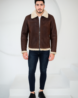 Men's Brown Suede Jacket With Sherpa Collar