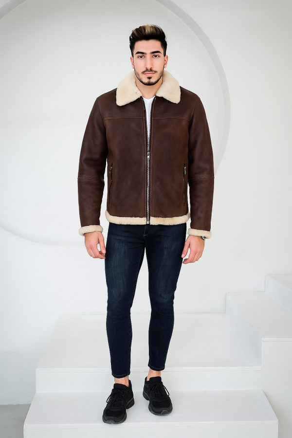 Men's Brown Suede Jacket With Sherpa Collar
