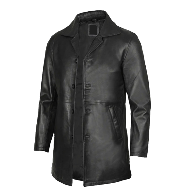 Men's Black Long Car Coat - Image 2