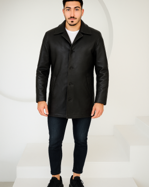 Men's Black Long Car Coat