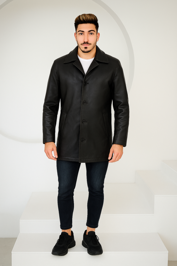 Men's Black Long Car Coat