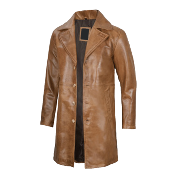 Men's Camel Brown Leather Car Coat - Image 2