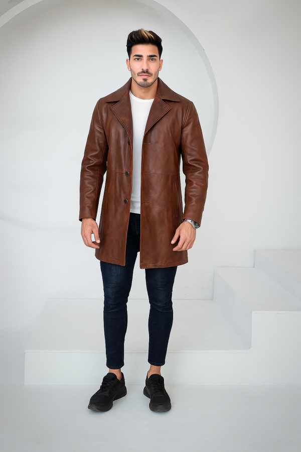 Men's Maroon Real Leather Car Coat