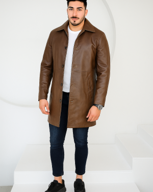 Yellow Wax Men's Leather Car Coat